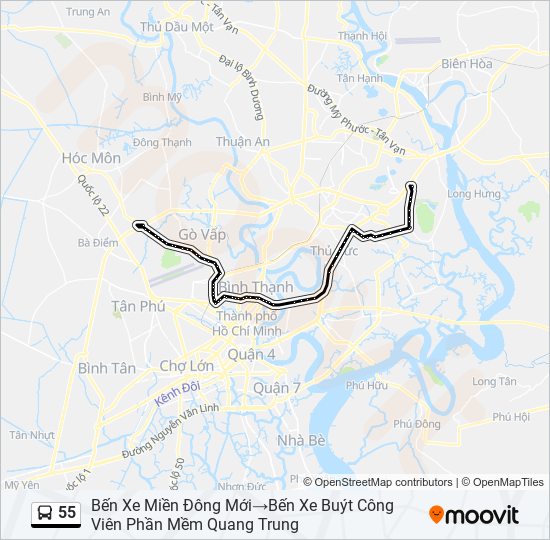 Tuyến 55: Tuyến xe buýt Tp. Hồ Chí Minh đã nâng cấp lộ trình di chuyển để tạo điều kiện thuận lợi cho những người dân sống tại các quận ngoại thành như Văn Thánh, Cần Giuộc, huyện Hooc Môn...Tuyến 55 chắc chắn sẽ góp phần giảm ùn tắc và nâng cao chất lượng cuộc sống cho cộng đồng.