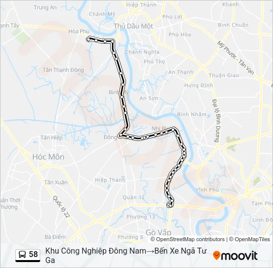 Bản đồ Tuyến 58 xe buýt