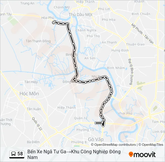 Bản đồ Tuyến 58 xe buýt