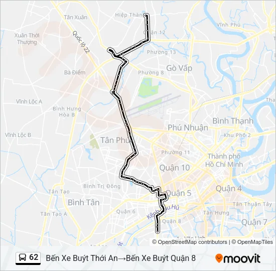 Bản đồ Tuyến 62 xe buýt