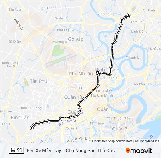 Bản đồ Tuyến 91 xe buýt