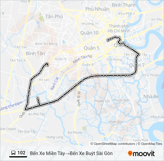 Bản đồ Tuyến 102 xe buýt