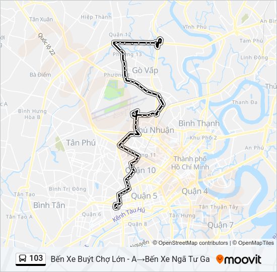 Bản đồ Tuyến 103 xe buýt