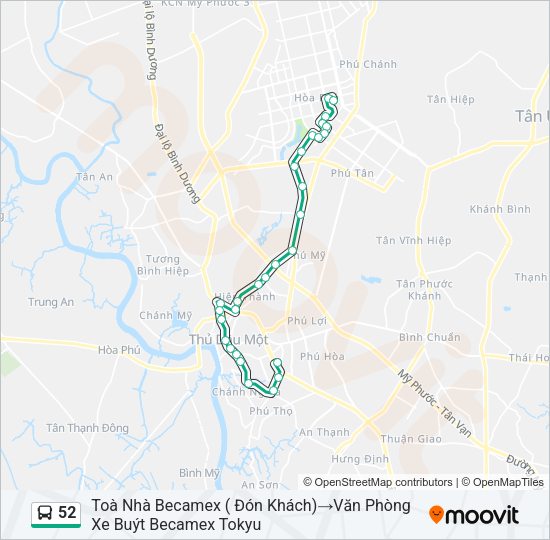 Bản đồ Tuyến 52 xe buýt