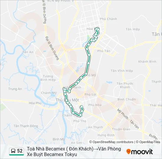 Bản đồ Tuyến 52 xe buýt