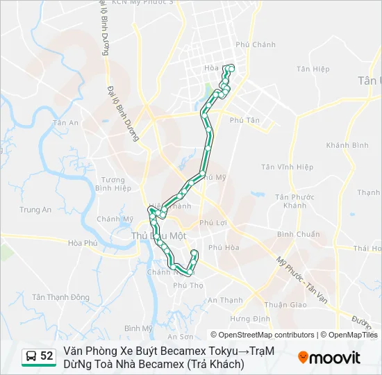 Bản đồ Tuyến 52 xe buýt