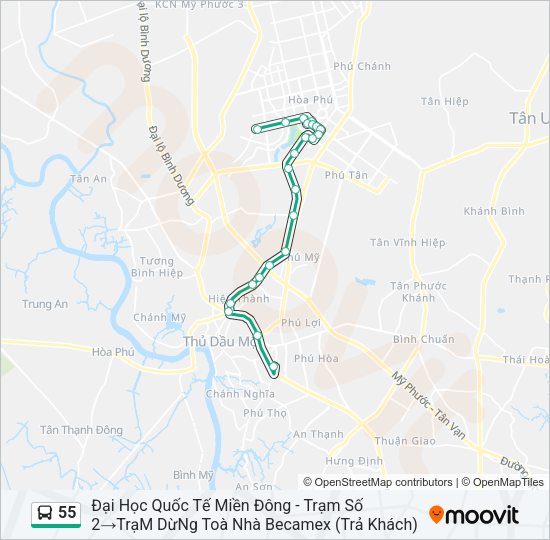 Bản đồ Tuyến 55 xe buýt