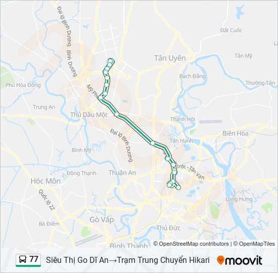 77 Route: Schedules, Stops & Maps - Siêu Thị Go Dĩ An‎→Trạm Trung Chuyển  Hikari (Updated)