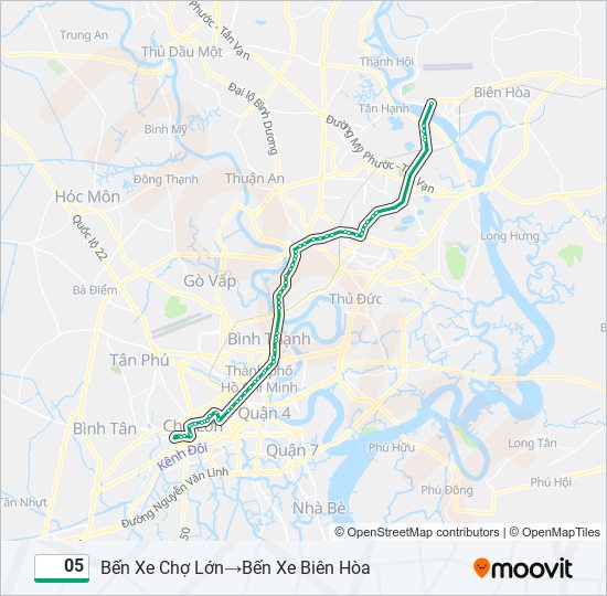 Tuyến 05: Lịch trình, Điểm dừng & Bản đồ - Bến Xe Chợ Lớn‎→Bến Xe Biên Hòa (Đã cập nhật)