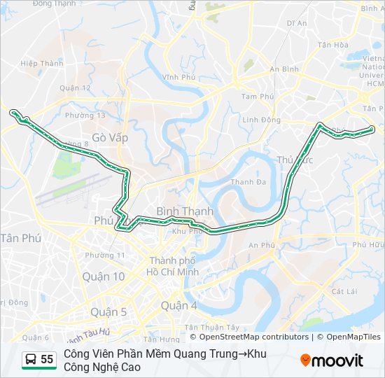 Bản đồ Tuyến 55 xe buýt