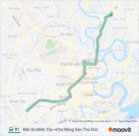 Bản đồ Tuyến 91 xe buýt