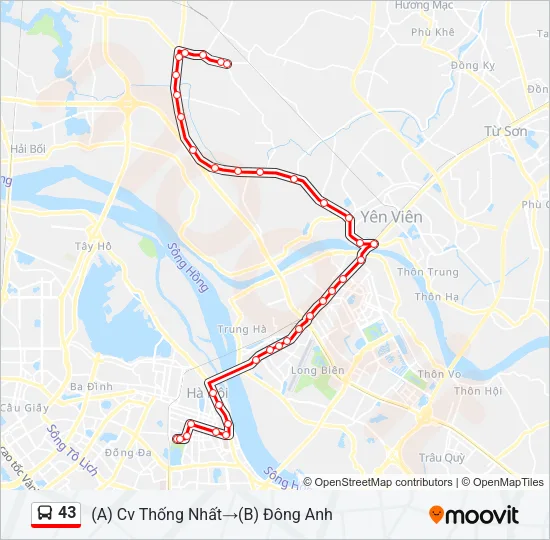 Bản đồ Tuyến 43 xe buýt