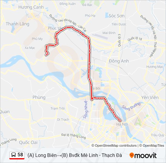 Bản đồ Tuyến 58 xe buýt