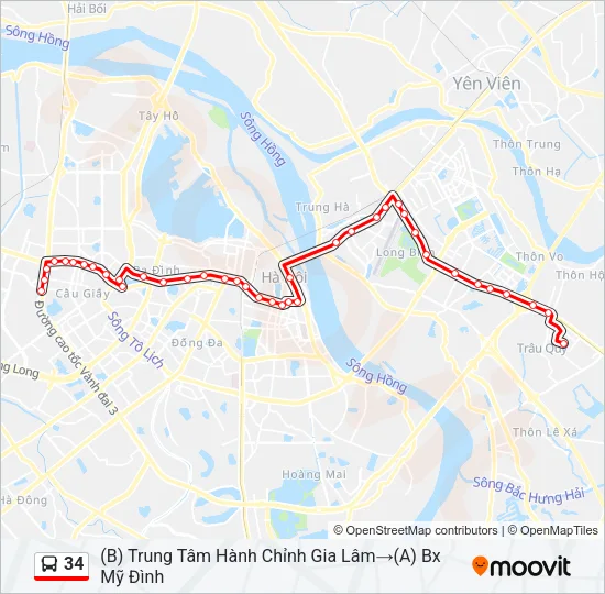 Bản đồ Tuyến 34 xe buýt