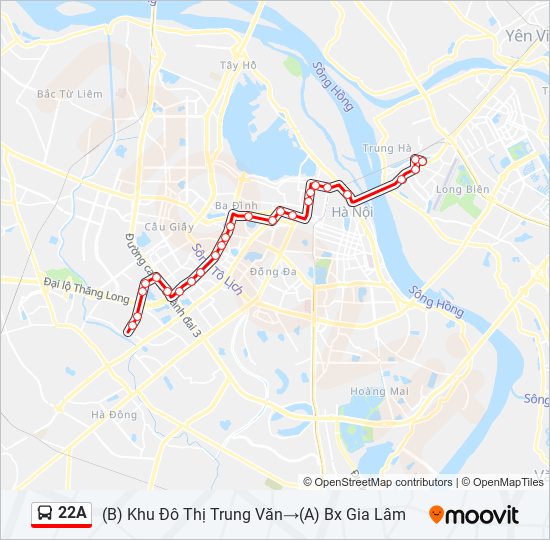 Bản đồ Tuyến 22A xe buýt