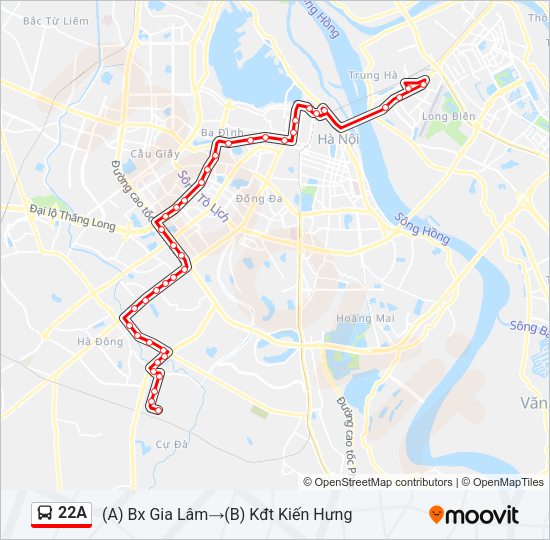 Bản đồ Tuyến 22A xe buýt