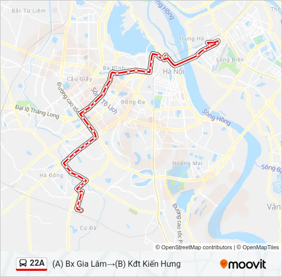 Bản đồ Tuyến 22A xe buýt