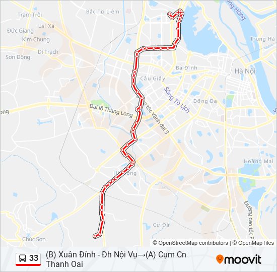 Tuyến 33 bản đồ xe buýt Hà Nội sẽ mang lại nhiều tiện ích cho người dân khi đi lại trong thành phố, đặc biệt là trong thời gian tới. Điểm dừng mới và tuyến đường khá dài sẽ giúp cho hành khách có nhiều lựa chọn hơn cho chuyến đi của mình.