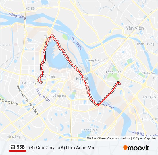 Bản đồ Tuyến 55B xe buýt