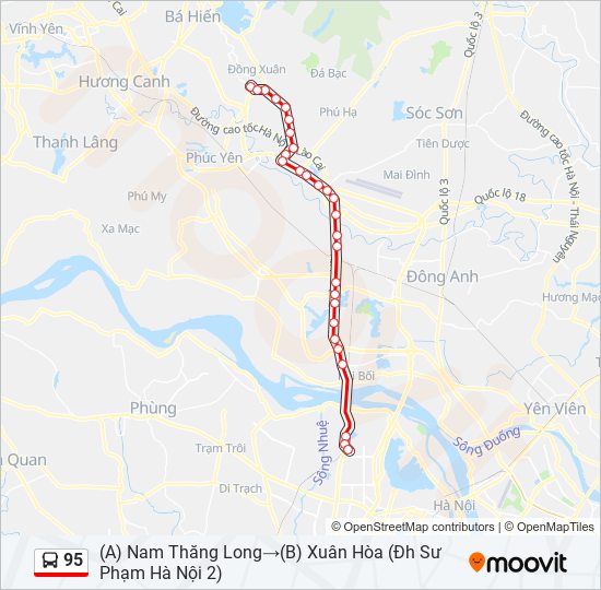 Tuyến 95: Lịch trình, Điểm dừng & Bản đồ - (A) Nam Thăng Long‎→(B ...