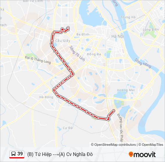 Bản đồ Tuyến 39 xe buýt