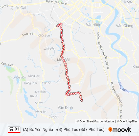 Bản đồ Tuyến 91 xe buýt