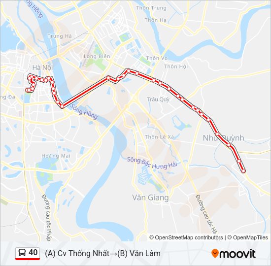 Bản đồ Tuyến 40 xe buýt
