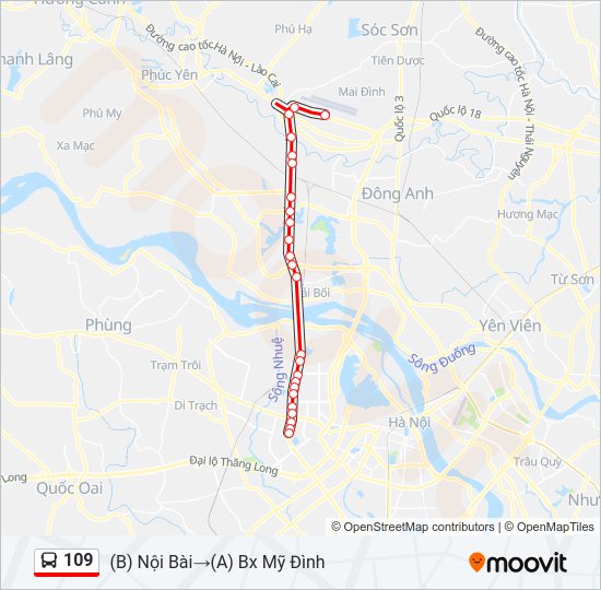 Bản đồ Tuyến 109 xe buýt