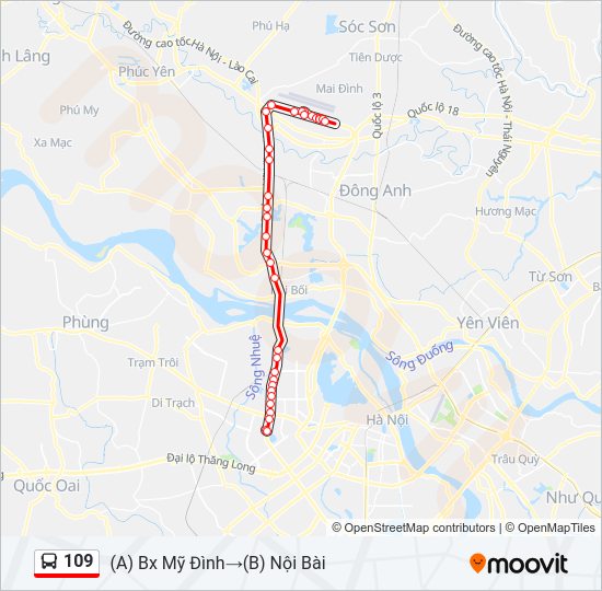 Bản đồ Tuyến 109 xe buýt
