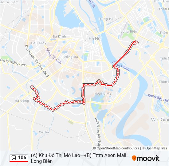 Bản đồ Tuyến 106 xe buýt