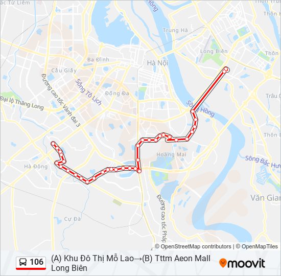 Tuyến 106: Lịch trình, Điểm dừng & Bản đồ - (A) Khu Đô Thị Mỗ Lao ...