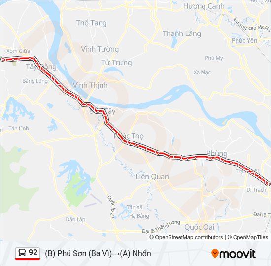 Bản đồ Tuyến 92 xe buýt