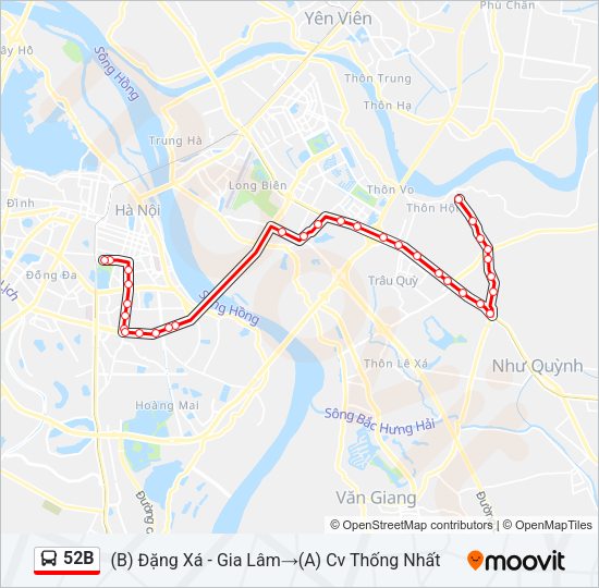 Bản đồ Tuyến 52B xe buýt