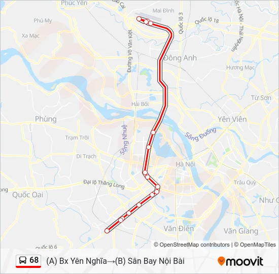 Bản đồ Tuyến 68 xe buýt
