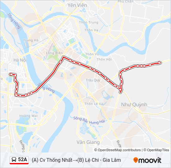 Bản đồ Tuyến 52A xe buýt