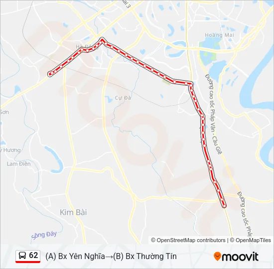 Bản đồ Tuyến 62 xe buýt