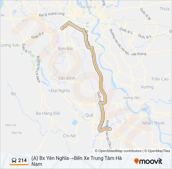 Tuyến 214: Lịch trình, Điểm dừng & Bản đồ - (A) Bx Yên Nghĩa‎→Bến Xe Trung Tâm Hà Nam (Đã cập nhật)