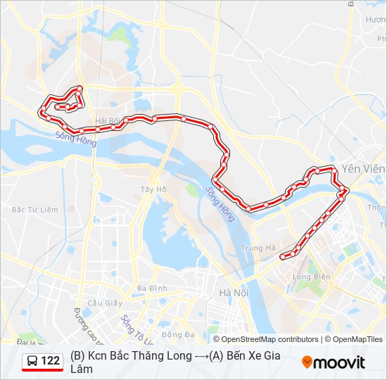 Bản đồ Tuyến 122 xe buýt