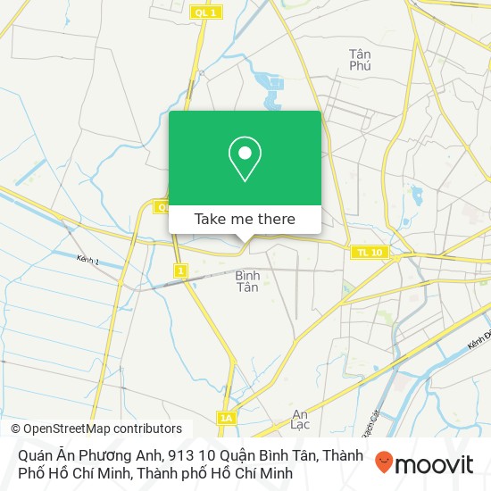 Bản đồ Quán Ăn Phương Anh, 913 10 Quận Bình Tân, Thành Phố Hồ Chí Minh