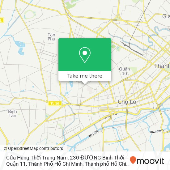 Bản đồ Cửa Hàng Thời Trang Nam, 230 ĐƯỜNG Bình Thới Quận 11, Thành Phố Hồ Chí Minh