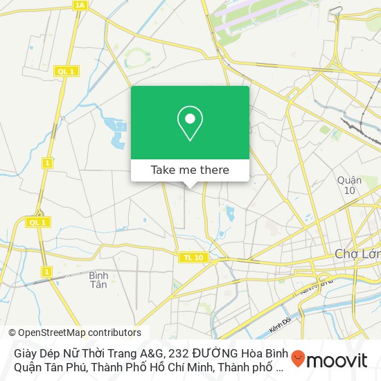 Bản đồ Giày Dép Nữ Thời Trang A&G, 232 ĐƯỜNG Hòa Bình Quận Tân Phú, Thành Phố Hồ Chí Minh