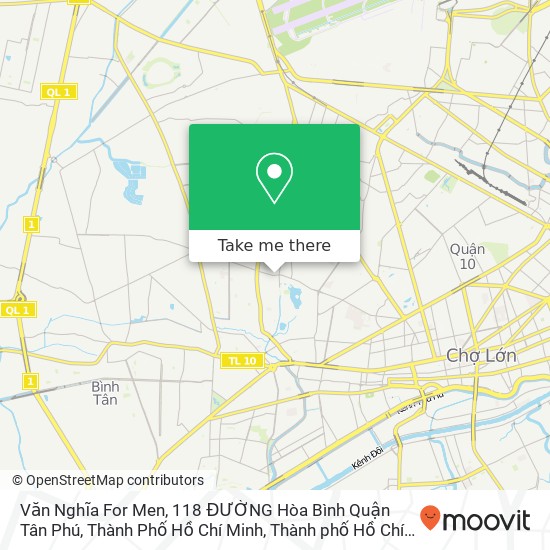 Bản đồ Văn Nghĩa For Men, 118 ĐƯỜNG Hòa Bình Quận Tân Phú, Thành Phố Hồ Chí Minh