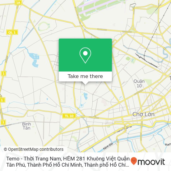 Bản đồ Temo - Thời Trang Nam, HẺM 281 Khuông Việt Quận Tân Phú, Thành Phố Hồ Chí Minh