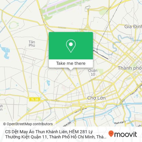 Bản đồ CS Dệt May Áo Thun Khánh Liên, HẺM 281 Lý Thường Kiệt Quận 11, Thành Phố Hồ Chí Minh