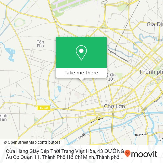 Bản đồ Cửa Hàng Giày Dép Thời Trang Việt Hòa, 43 ĐƯỜNG Âu Cơ Quận 11, Thành Phố Hồ Chí Minh