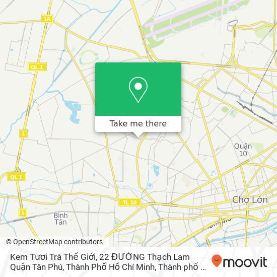 Bản đồ Kem Tươi Trà Thế Giới, 22 ĐƯỜNG Thạch Lam Quận Tân Phú, Thành Phố Hồ Chí Minh