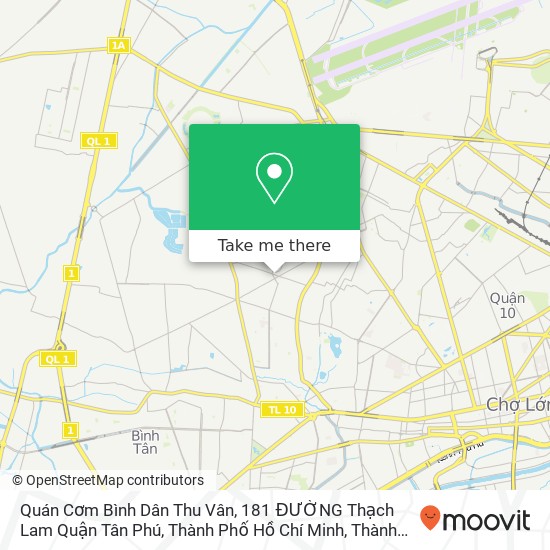 Bản đồ Quán Cơm Bình Dân Thu Vân, 181 ĐƯỜNG Thạch Lam Quận Tân Phú, Thành Phố Hồ Chí Minh