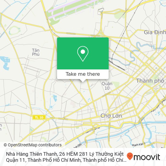 Bản đồ Nhà Hàng Thiên Thanh, 26 HẺM 281 Lý Thường Kiệt Quận 11, Thành Phố Hồ Chí Minh