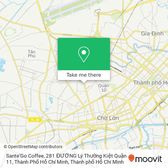 Bản đồ Sante'Go Coffee, 281 ĐƯỜNG Lý Thường Kiệt Quận 11, Thành Phố Hồ Chí Minh