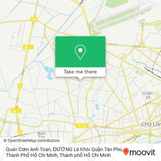 Bản đồ Quán Cơm Anh Toàn, ĐƯỜNG Lê Khôi Quận Tân Phú, Thành Phố Hồ Chí Minh